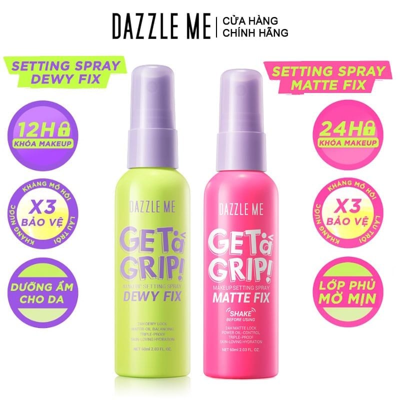Xịt Khóa Nền DAZZLE ME Cố Định Trang Điểm Lâu Trôi Get A Grip Makeup Setting Spray 60ml