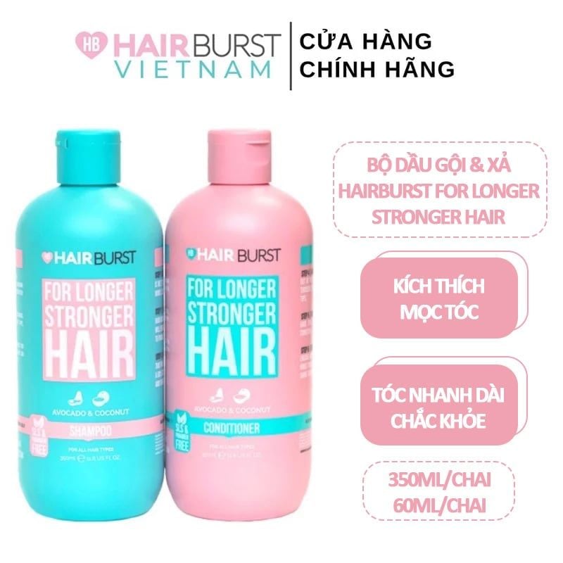 Bộ Dầu Gội Xả Kích Thích Tóc Mọc Dài & Khỏe Hairburst For Longer Stronger Hair 350ml