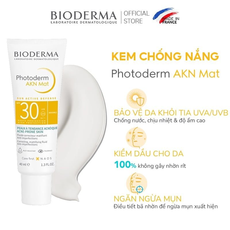 Kem Chống Nắng Bioderma Cho Da Dầu Mụn Photoderm AKN Mat SPF30 40ml