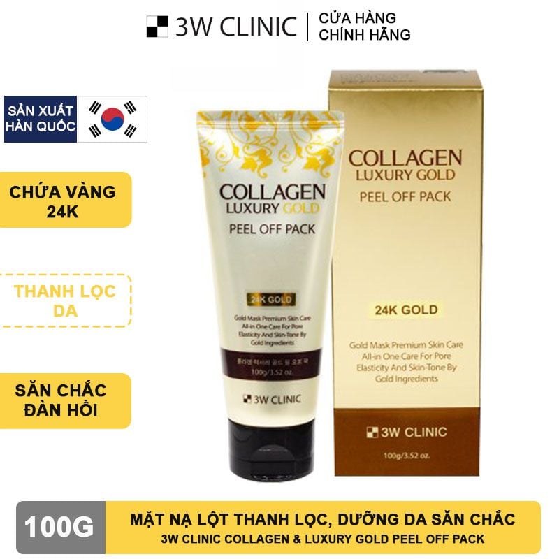 Mặt Nạ Lột 3W Clinic Tẩy Da Chết, Hỗ Trợ Thanh Lọc Da Collagen & Luxury Gold Peel Off Pack 100g