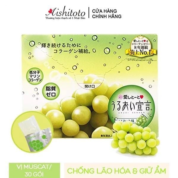 [Hộp 30 gói] Thạch Aishitoto Bổ Sung Collagen Vị Mẫu Đơn Collagen Jelly Muscat 300g