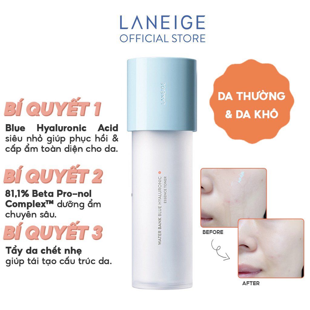 Nước Hoa Hồng Dưỡng Ẩm Chuyên Sâu Dành Cho Da Thường Và Da Khô Laneige Water Bank Blue Hyaluronic Essence Toner For Normal To Dry Skin