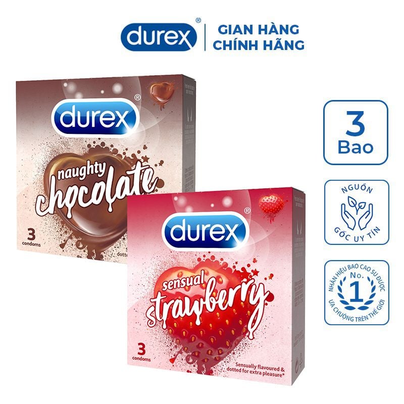 [Hộp 3 Cái] Bao Cao Su Có Hương Durex Condoms - SENSUAL STRAWBERRY (Che tên sản phẩm khi giao hàng)