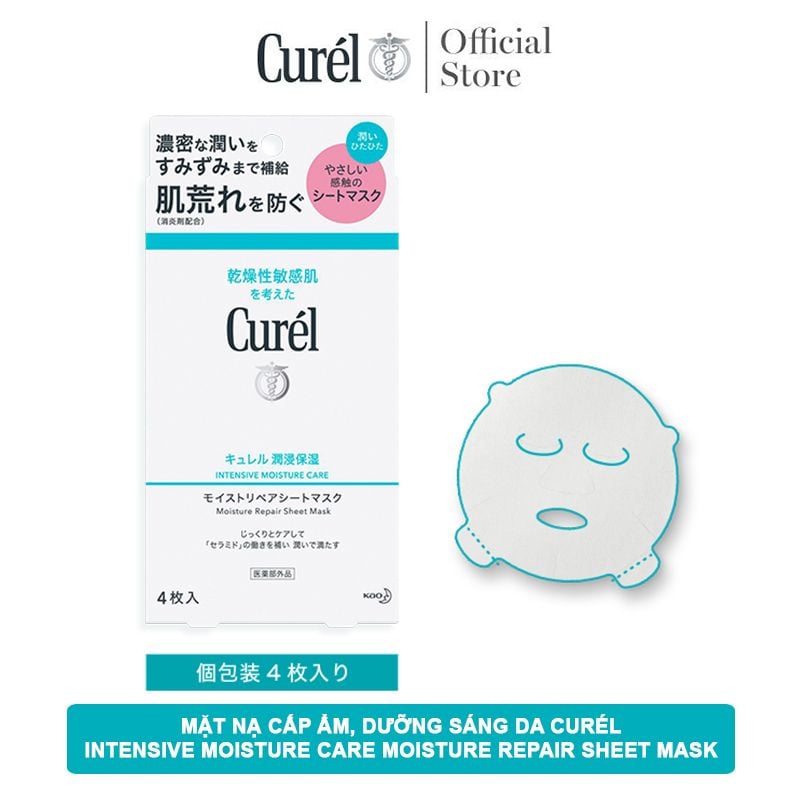 [Hộp 4 Miếng] Mặt Nạ Curél Cấp Ẩm, Dưỡng Sáng Da Intensive Moisture Care Moisture Repair Sheet Mask