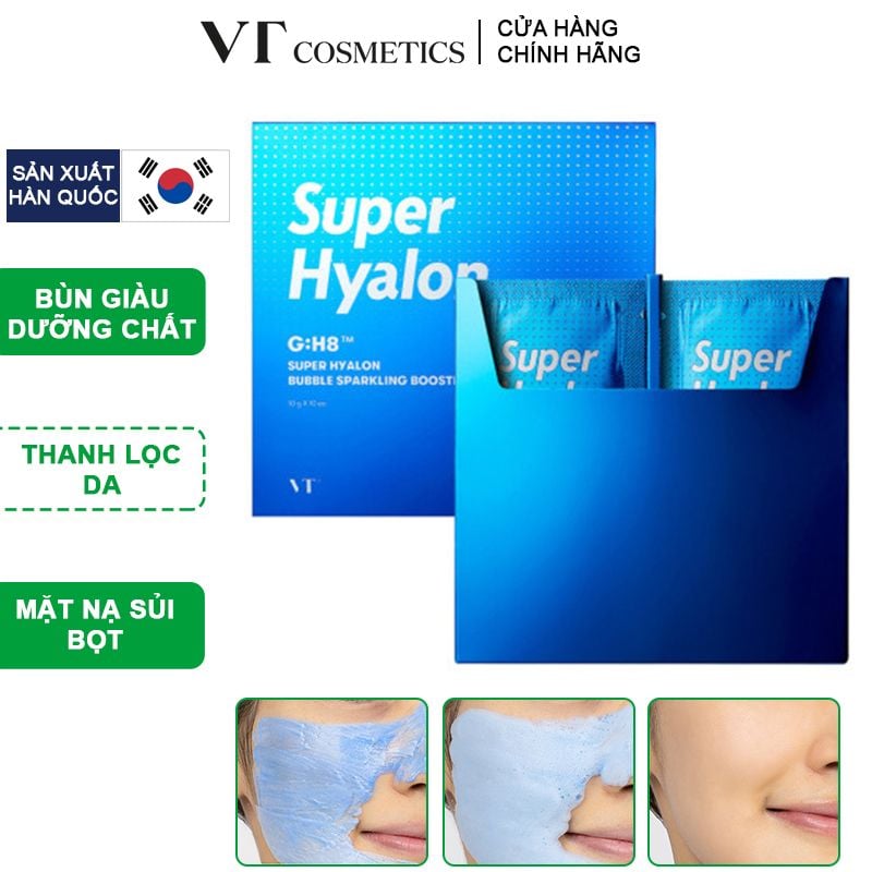 [Hộp 10 gói x 10g] Mặt Nạ Sủi Bọt Thanh Lọc Da VT Super Hyalon Bubble Sparkling Booster