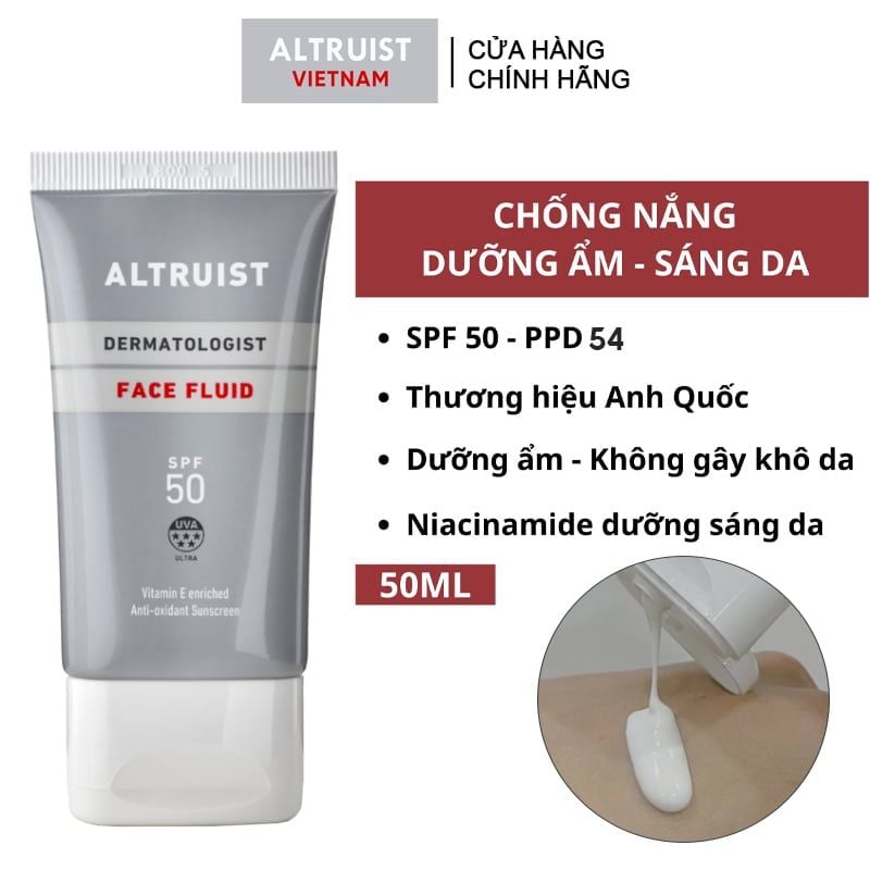 Kem Chống Nắng Altruist Dưỡng Ẩm, Hỗ Trợ Làm Sáng Da Dermatologist Face Fluid SPF50 50ml