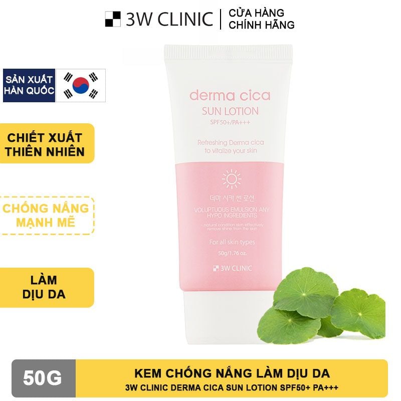 Kem Chống Nắng 3W Clinic Làm Dịu Da Derma Cica Sun Lotion SPF50+ PA+++ 50g