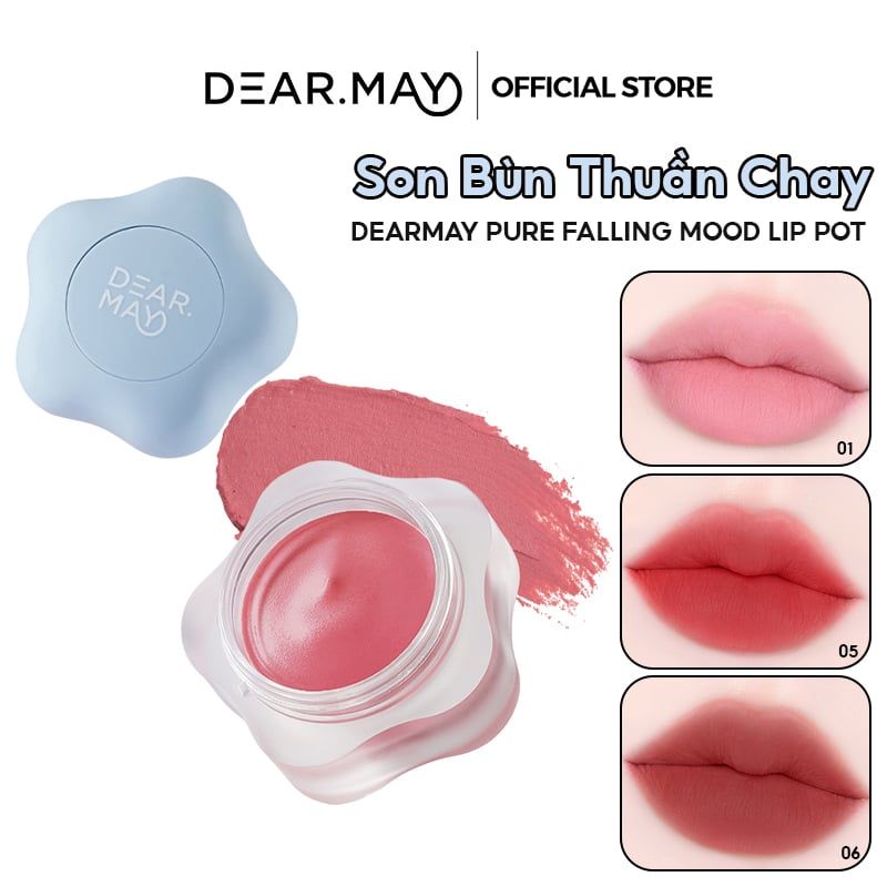 Son Kem Bùn Kiêm Má Hồng Mờ Lì Thuần Chay Dearmay Pure Falling Mood Lip Pot 6.5g