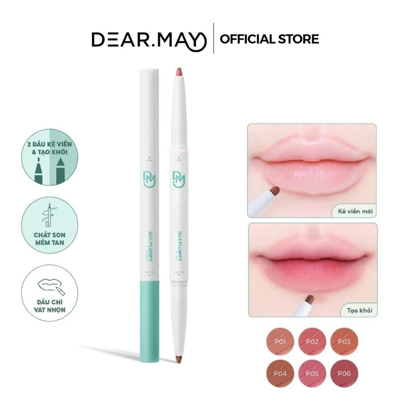 Chì Kẻ Viền Môi, Tạo Khối Môi 2 Đầu Dearmay 2In1 Plumpy Lip Liner 0.46g