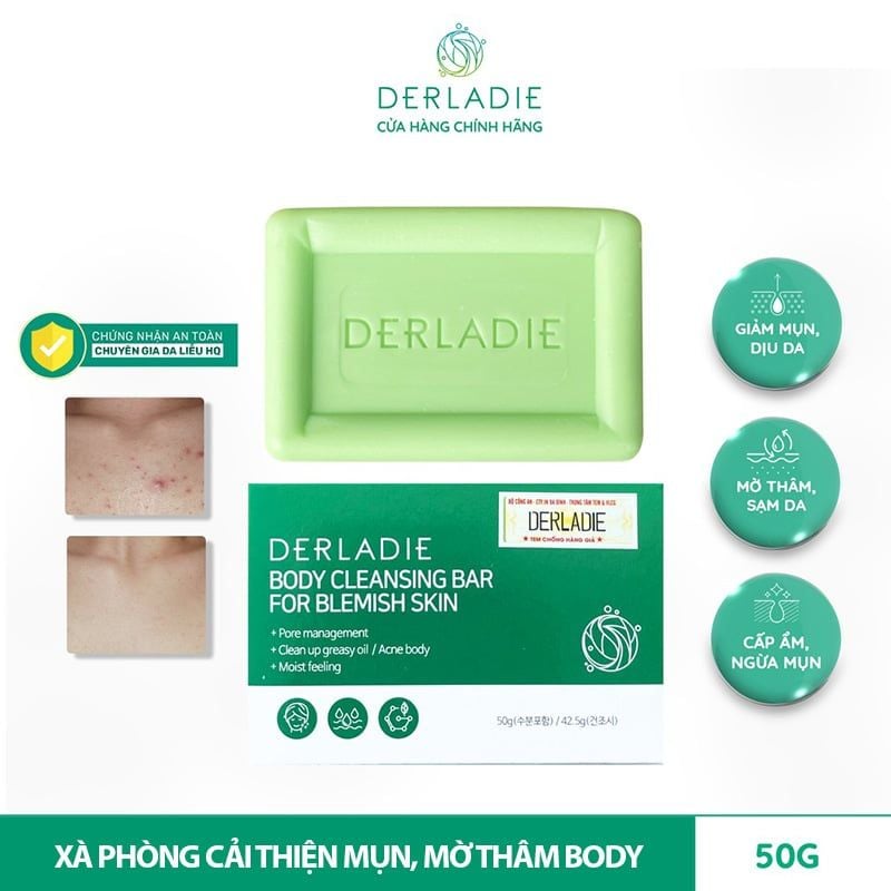 Xà Phòng Hỗ Trợ Giảm Mụn Cơ Thể Derladie Body Cleansing Bar For Blemish Skin 50g