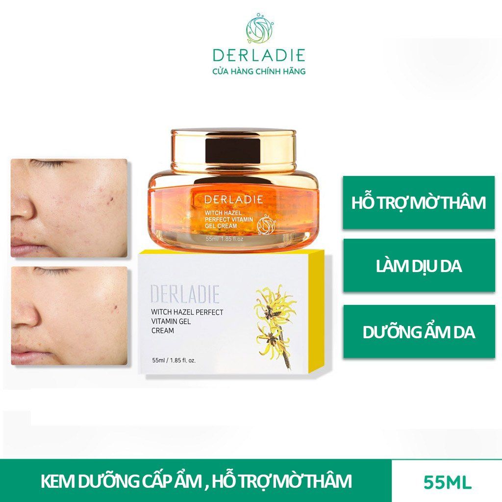 Kem Dưỡng Dạng Gel Cấp Ẩm Chăm Sóc Da Mụn, Hỗ Trợ Mờ Thâm, Sẹo Derladie Witch Hazel Perfect Vitamin Gel Cream 55ml - Bản Thường