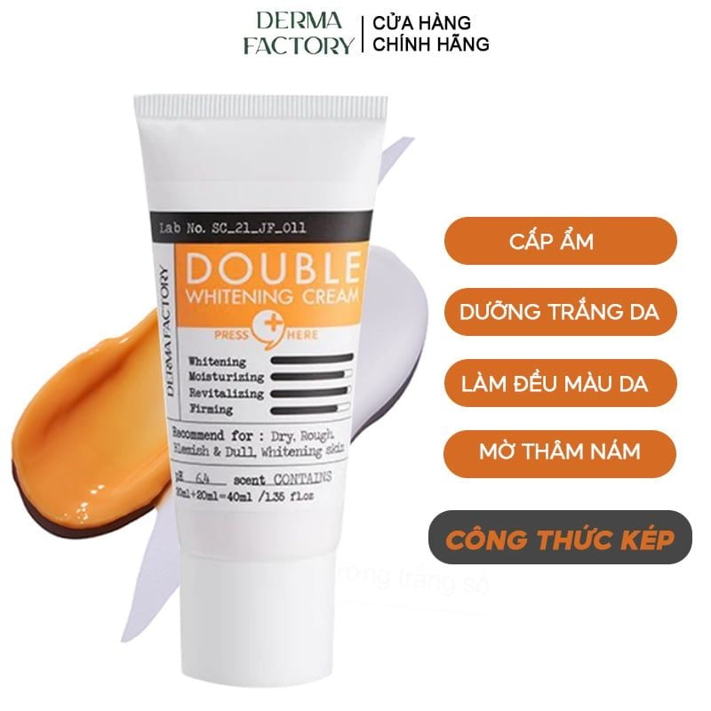 Kem Dưỡng Hỗ Trợ Dưỡng Sáng, Cấp Ẩm, Mờ Thâm Nám Derma Factory Double Whitening Cream 40ml