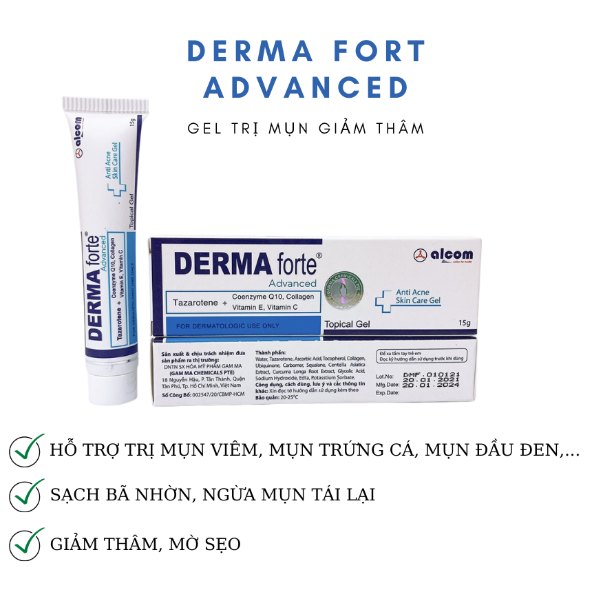 Gel Hỗ Trợ Giảm Mụn, Giảm Thâm Derma Forte Topical Gel 15g