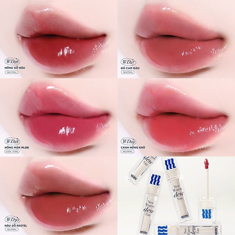 [New][NEW DEW] Son Tint Bóng Merzy Dạng Thạch, Bền Màu, Lâu Trôi Cho Đôi Môi Căng Mọng, Ẩm Mịn The Watery Dew Tint