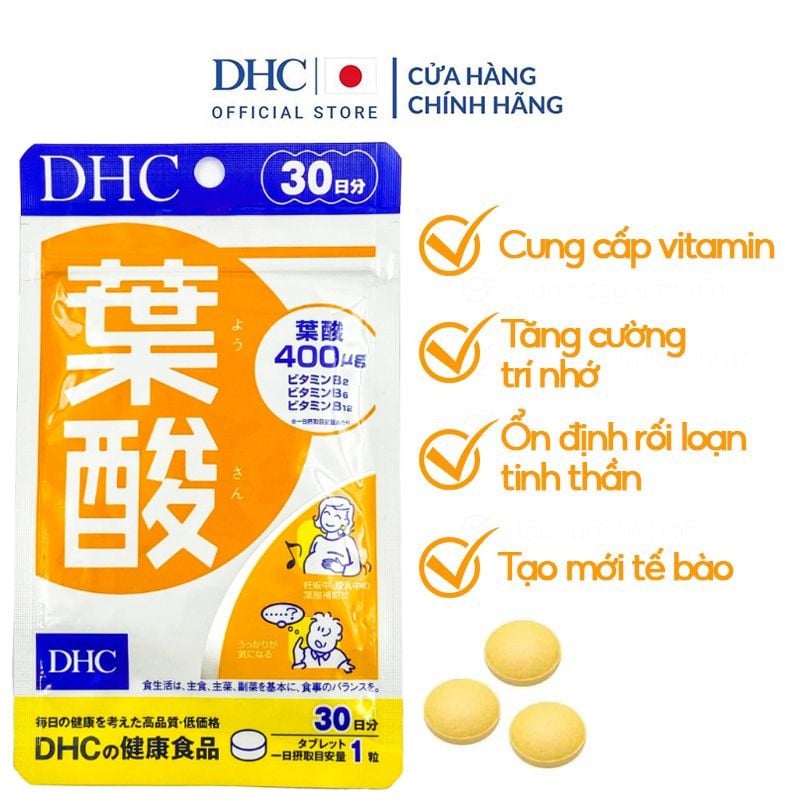 [Gói 30 Viên/30 Ngày] Viên Uống Bổ Sung Dưỡng Chất Cho Mẹ Bầu DHC Folic Acid (date 07/2026)