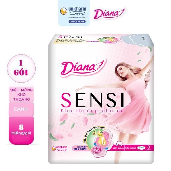  Băng Vệ Sinh Diana Sensi Siêu Mỏng Có Cánh - 8 Miếng (Che tên sản phẩm khi giao hàng) 