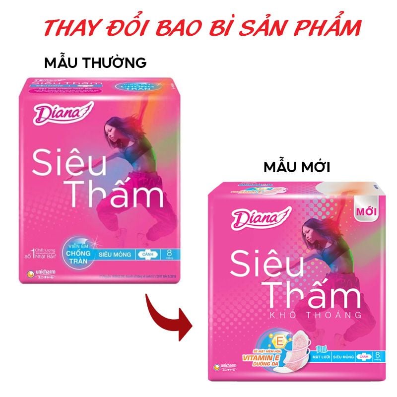 Băng Vệ Sinh Diana Siêu Thấm Siêu Mỏng Có Cánh - 8 Miếng