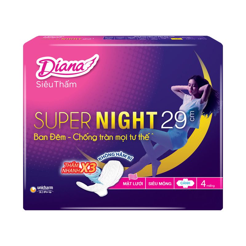 Băng Vệ Sinh Diana Siêu Thấm Supernight 29cm - 4 Miếng (Che tên sản phẩm khi giao hàng)