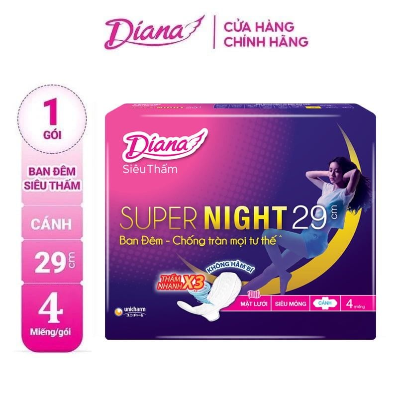 Băng Vệ Sinh Diana Siêu Thấm Supernight 29cm - 4 Miếng (Che tên sản phẩm khi giao hàng)