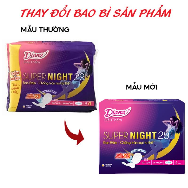 Băng Vệ Sinh Diana Siêu Thấm Supernight 29cm - 4 Miếng (Che tên sản phẩm khi giao hàng)