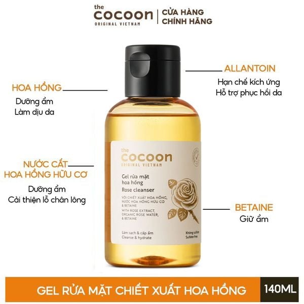  Sữa Rửa Mặt Dạng Gel Cocoon Chiết Xuất Nước Hoa Hồng Rose Cleanser 140ml 