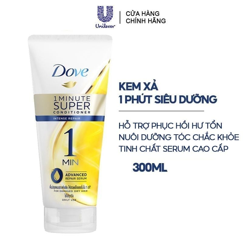 Kem Xả Hỗ Trợ Phục Hồi Hư Tổn 1 Phút Siêu Dưỡng DOVE Intense Repair 1 Minute Super Conditioner 300ml