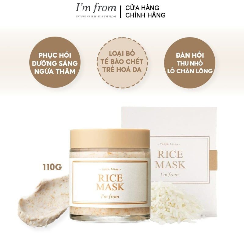 Mặt Nạ Rửa I'm From Hỗ Trợ Dưỡng Trắng Da Chiết Xuất Từ Gạo Rice Mask 110g