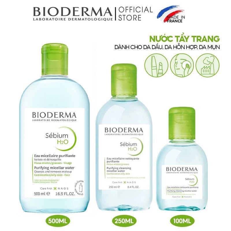 Nước Tẩy Trang Bioderma Cho Da Dầu, Da Hỗn Hợp, Da Mụn Sebium H2O
