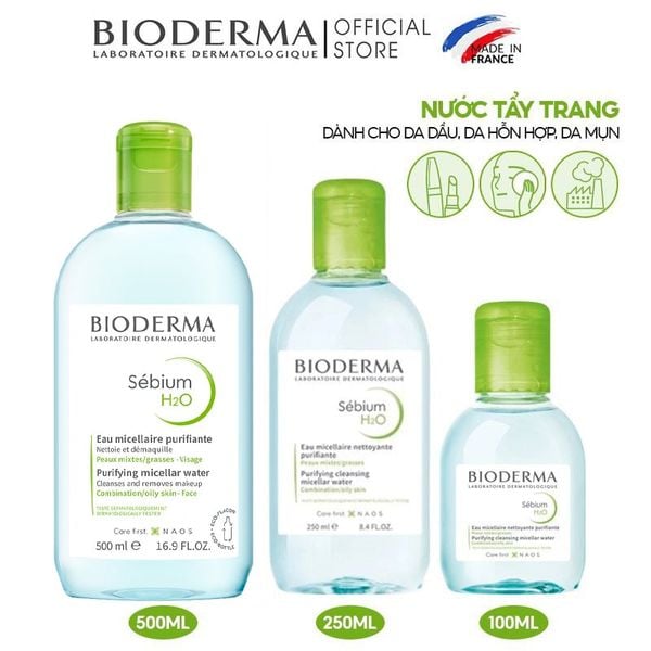 Nước Tẩy Trang Bioderma Cho Da Dầu, Da Hỗn Hợp, Da Mụn Sebium H2O