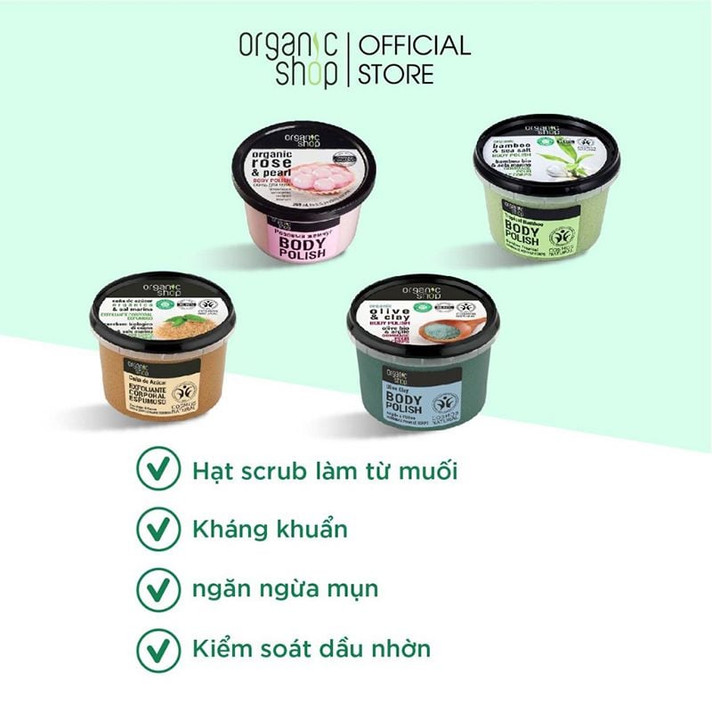 Tẩy Tế Bào Chết Body Organic Shop Dưỡng Da Ẩm Mịn Body Scrub 250ml