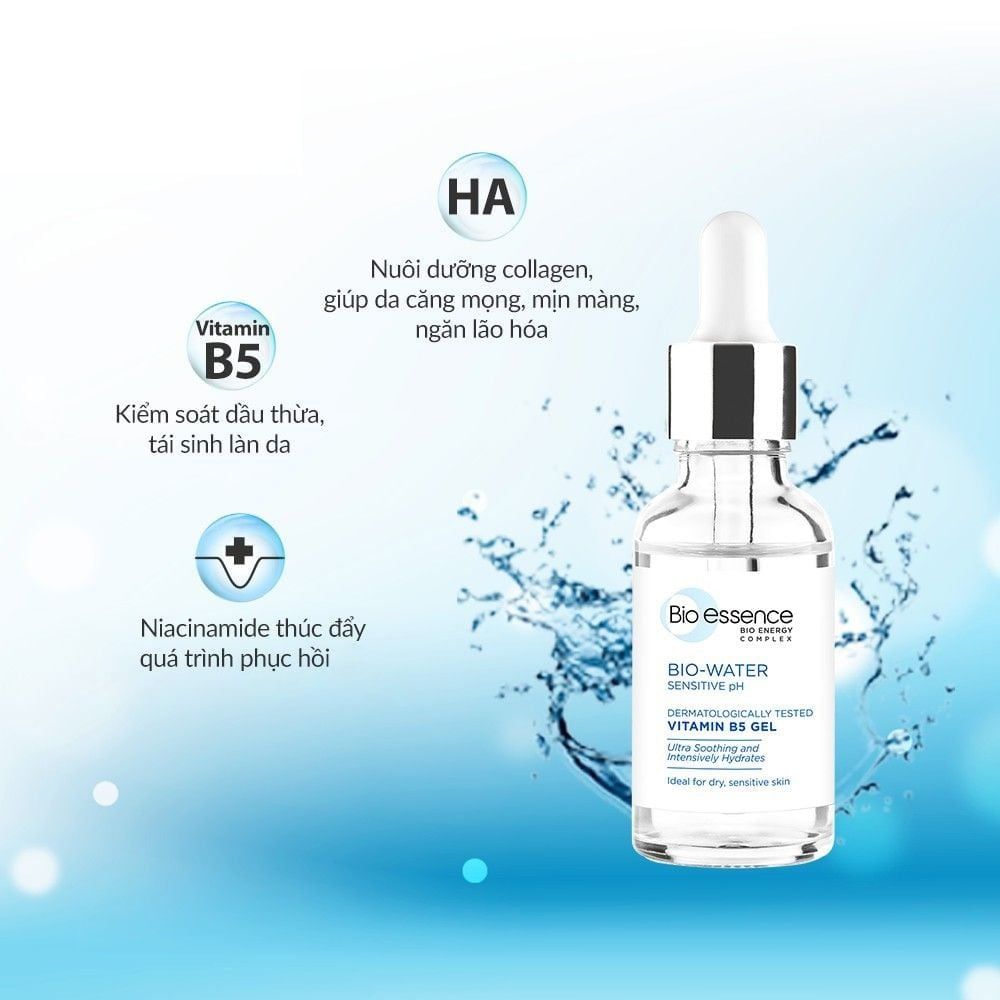 [Tặng Kèm 2 Serum Mini 5ml] Serum Bio-essence Dưỡng Ẩm, Hỗ Trợ Phục Hồi Làn Da Bio-essence Bio-Water Vitamin B5 Gel 30ml