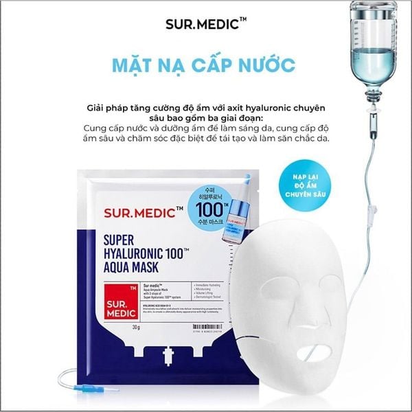  Mặt Nạ Sur.Medic+ Hỗ Trợ Cấp Nước Chuyên Sâu Super Hyaluronic 100™ Aqua Mask 30g 