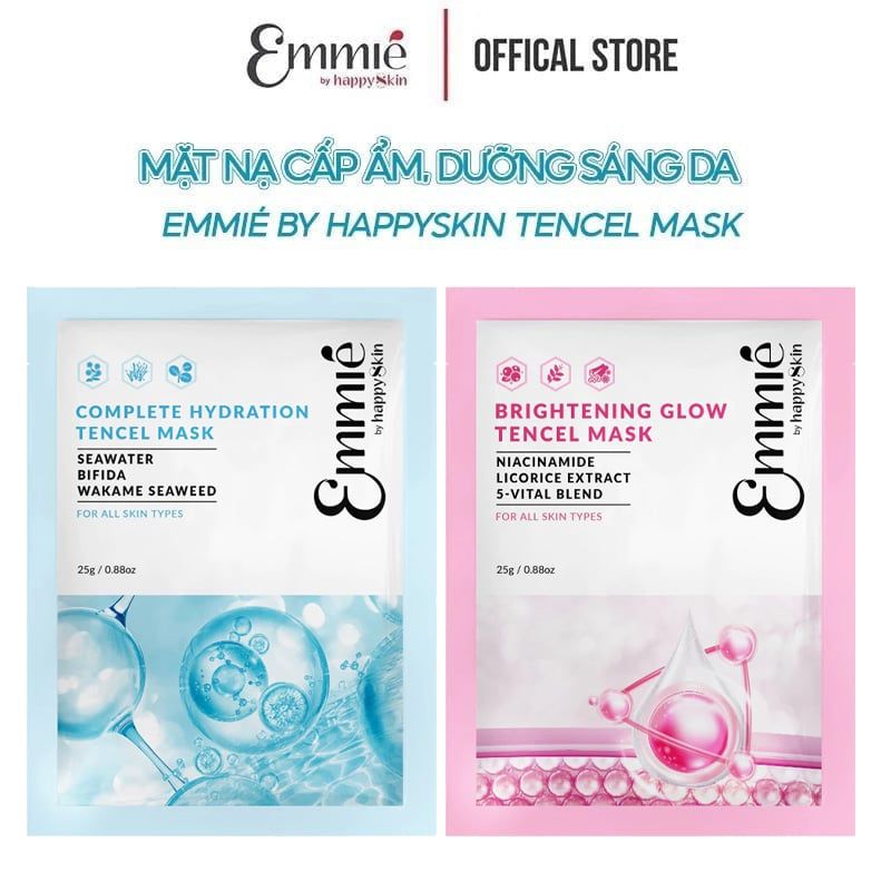 Mặt Nạ Emmié By HappySkin Cấp Ẩm, Dưỡng Sáng Da Tencel Mask