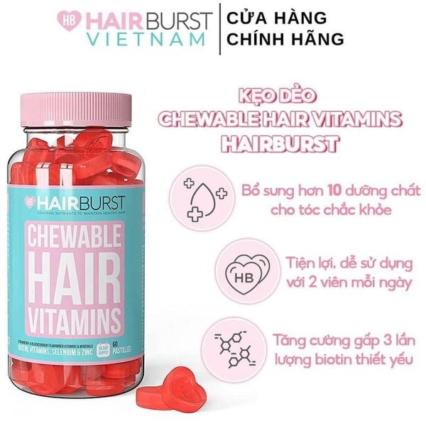  [60 Viên] Kẹo Dẻo Nuôi Dưỡng Tóc Chắc Khỏe Hairburst Chewable Hair Vitamins 60 Pastilles 