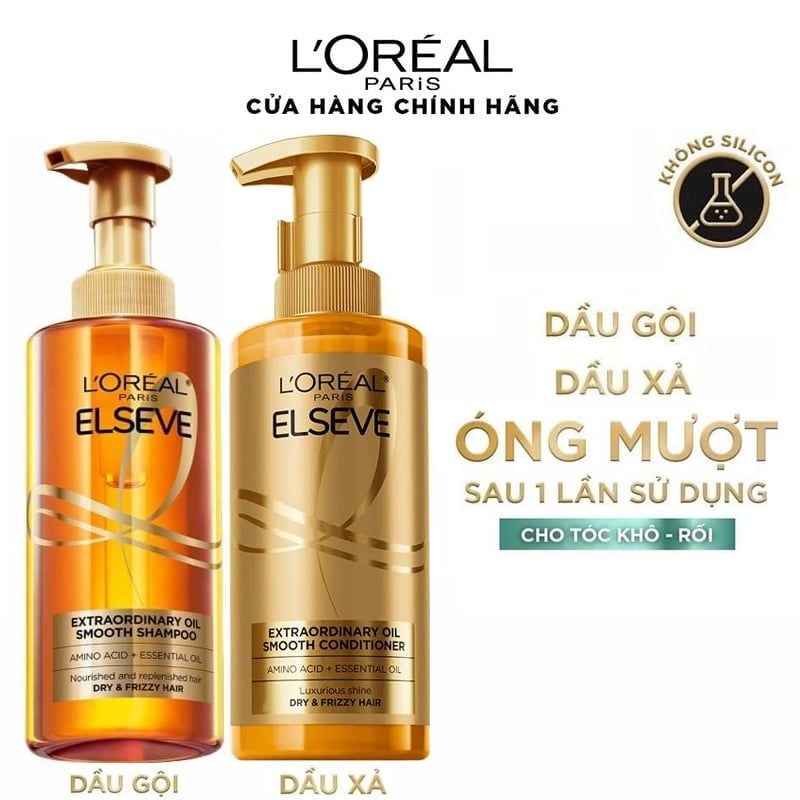 Dầu Gội, Dầu Xả Dưỡng Tóc Suôn Mượt Cao Cấp L'oreal Extraordinary Oil Smooth 440ml