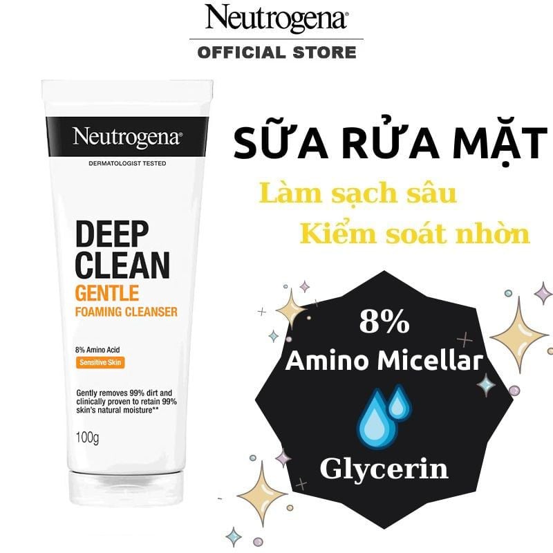 Sữa Rửa Mặt Neutrogena Làm Sạch Sâu Và Kiểm Soát Nhờn Deep Clean Foaming Cleanser