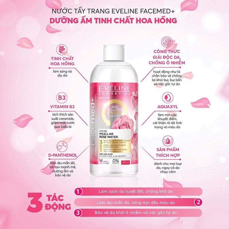 Nước Tẩy Trang Eveline Làm Sạch, Dưỡng Ẩm Da Facemed+ Micellar Water 400ml
