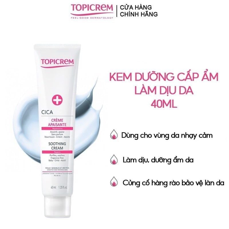 Kem Dưỡng Topicrem Cấp Ẩm, Làm Dịu Da Dành Cho Da Nhạy Cảm Cica Soothing Cream 40ml