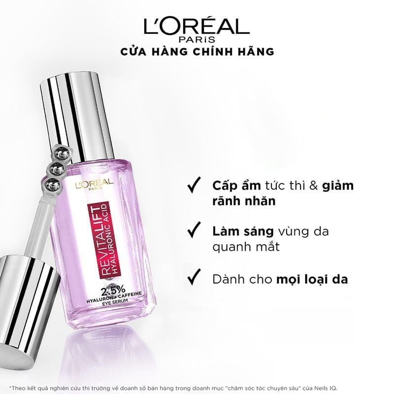 Serum L'oreal Dưỡng Mắt Giảm Bọng Mắt, Mờ Quầng Thâm & Làm Đầy Rãnh Nhăn L'oreal Paris Revitalift Hyaluronic Acid Eye Serum 20ml