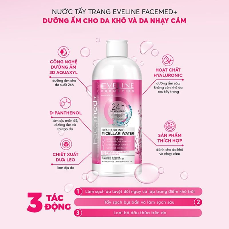 Nước Tẩy Trang Eveline Làm Sạch, Dưỡng Ẩm Da Facemed+ Micellar Water 400ml