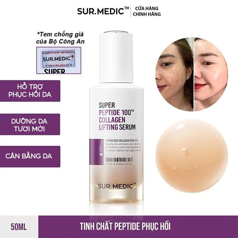 Serum Sur.Medic+ Hỗ Trợ Phục Hồi Da Super Peptide Collagen Lifting Serum 50ml