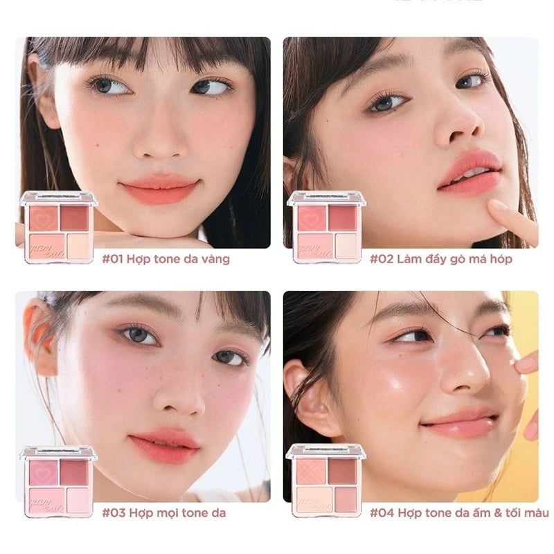Bảng Phấn Má Hồng, Bắt Sáng 4 Ô Tông Lì Đa Năng Judydoll Blush&Highlight Palette 9g