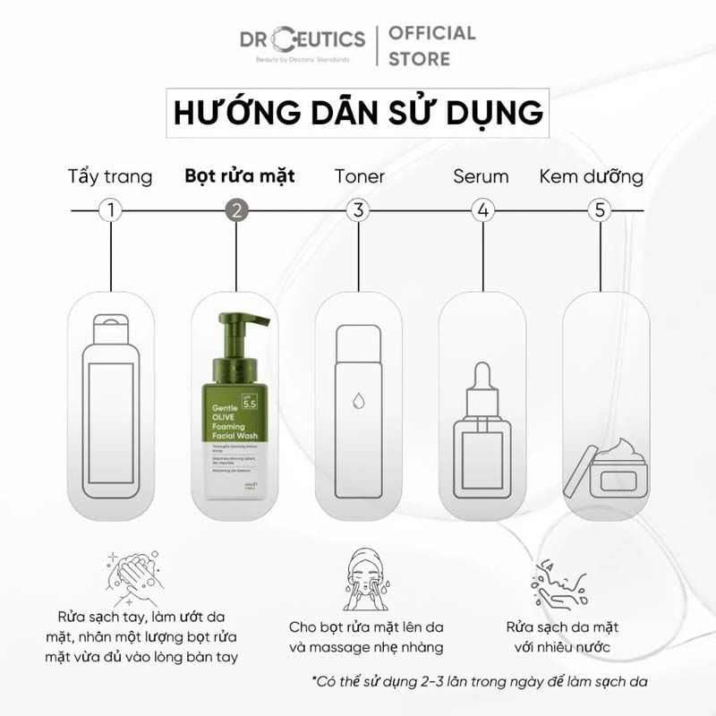 Bọt Rửa Mặt DrCeutics Làm Sạch Dịu Nhẹ Gentle Olive Foaming Facial Wash 420g