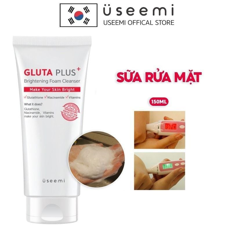 Sữa Rửa Mặt Useemi Hỗ Trợ Dưỡng Trắng Da Gluta Plus Brightening Foam Cleanser 150ml