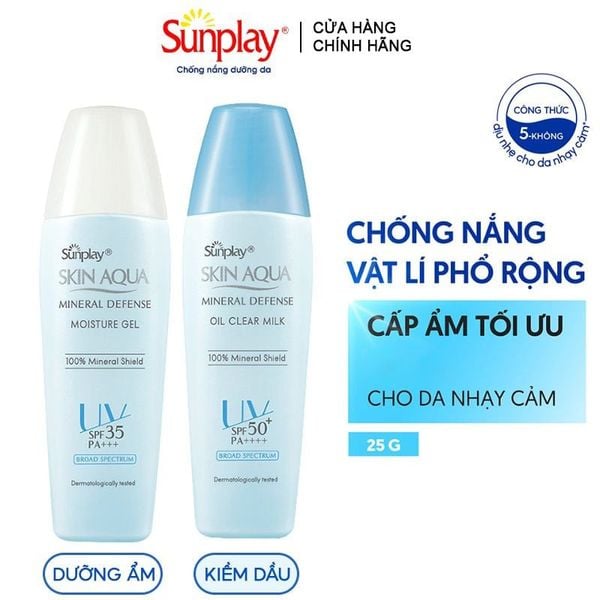  Kem Chống Nắng Vật Lý Sunplay Kiềm Dầu Skin Aqua Mineral Defense Oil Clear Milk 25g 