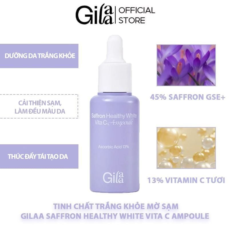 Serum Gilaa Dưỡng Trắng Da Chiết xuất Nhụy Hoa Nghệ Tây Gilaa Saffron Healthy White Vita C Ampoule
