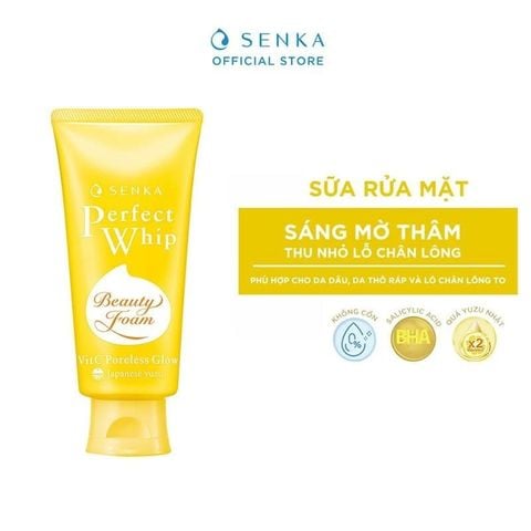 Sữa Rửa Mặt Senka Chứa BHA, Hỗ Trợ Dưỡng Trắng, Mờ Thâm Perfect Whip VitC Poreless Glow 100g
