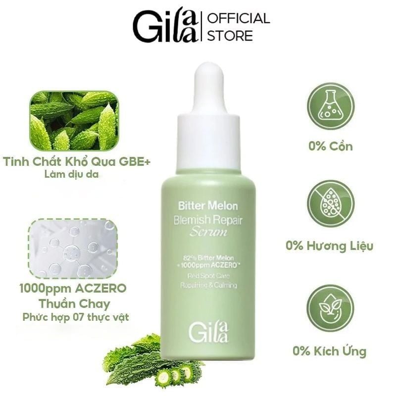 Serum Gilaa Hỗ Trợ Giảm Mụn Tái Tạo Da Chiết Xuất Khổ Qua & Aczero Gilaa Bitter Melon Blemish Repair Serum 30ml