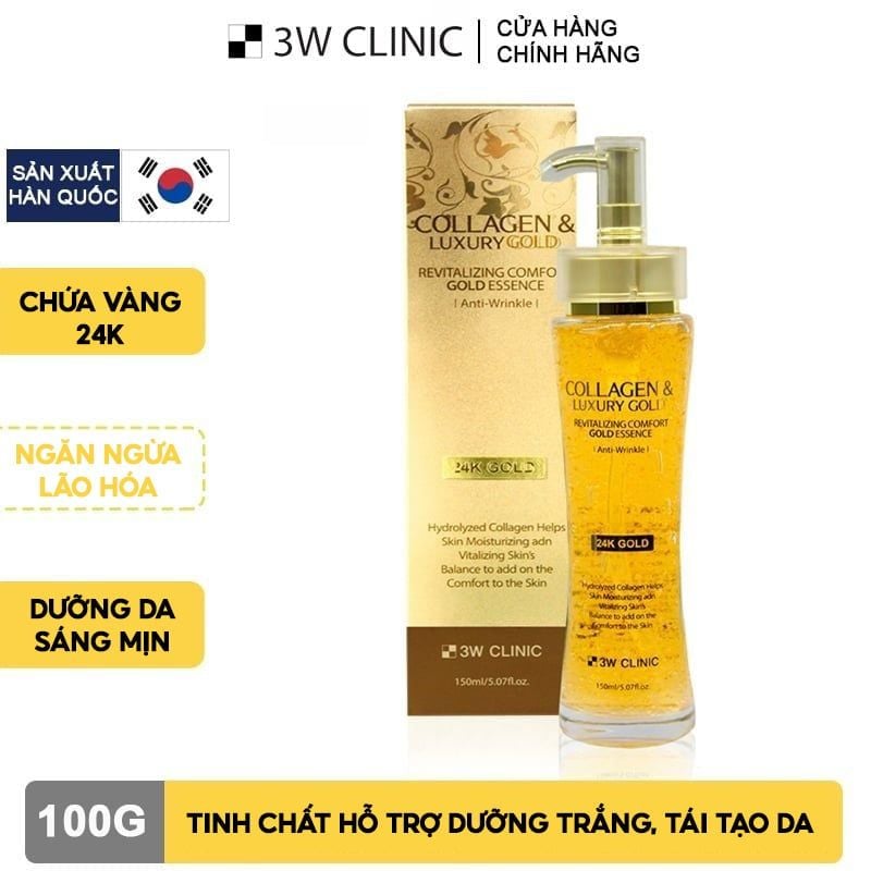 Tinh Chất 3W Clinic Hỗ Trợ Dưỡng Trắng, Tái Tạo Da Collagen & Luxury Gold Revitalizing Comfort Gold Essence 150ml
