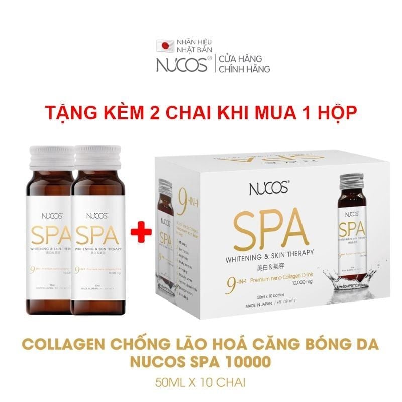 [Tặng kèm 2 chai] [Hộp 10 Chai] Nước Uống Bổ Sung Collagen Nhật Bản Ngừa Lão Hóa Nucos Spa Whitening & Skin Therapy 9in1 Nano Collagen Drink